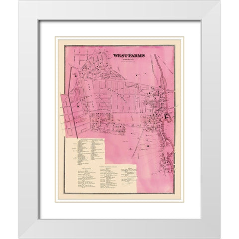 West Farms New York Landowner - Beers 1868 White Modern Wood Framed Art Print with Double Matting by Beers