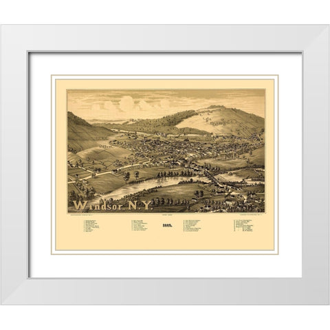 Windsor New York - Burleigh 1887 White Modern Wood Framed Art Print with Double Matting by Burleigh