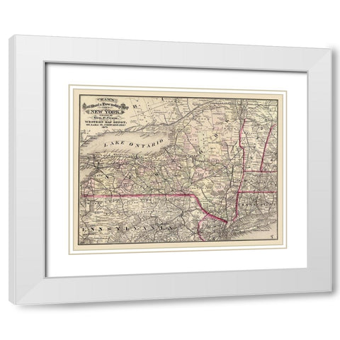 New York - Cram 1875 White Modern Wood Framed Art Print with Double Matting by Cram