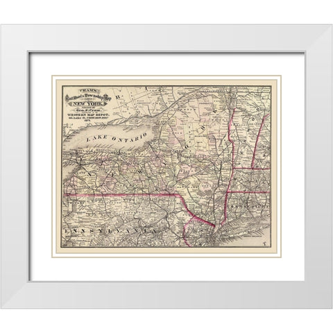 New York - Cram 1875 White Modern Wood Framed Art Print with Double Matting by Cram