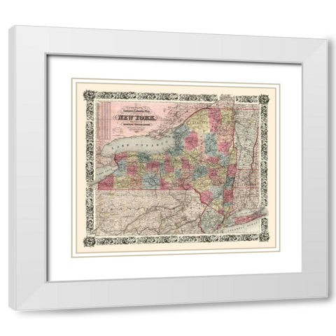 New York Railroads- Colton 1852 White Modern Wood Framed Art Print with Double Matting by Colton