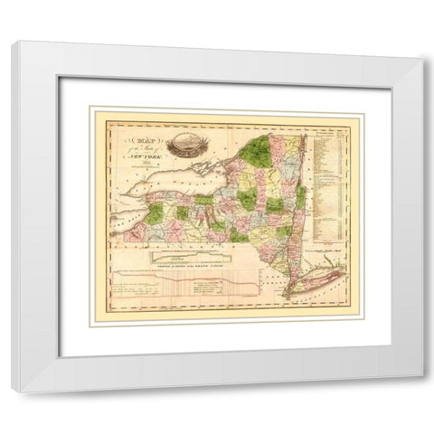 New York - Andrus 1833 White Modern Wood Framed Art Print with Double Matting by Andrus