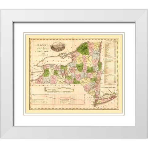 New York - Andrus 1833 White Modern Wood Framed Art Print with Double Matting by Andrus
