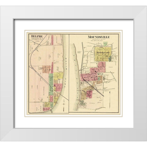 Belpre, Moundsville Ohio Landowner - Hayes 1877 White Modern Wood Framed Art Print with Double Matting by Hayes