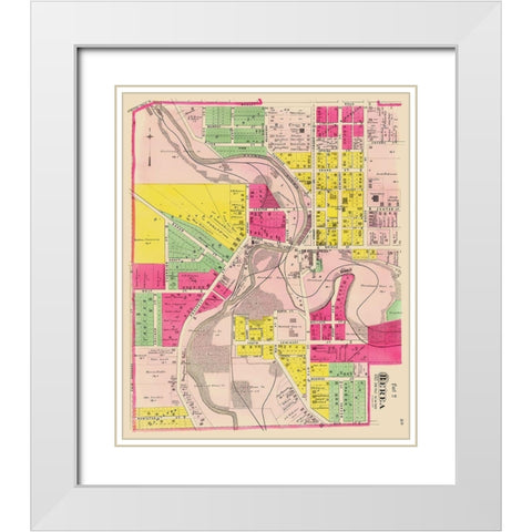 Berea Ohio - Cram 1892 White Modern Wood Framed Art Print with Double Matting by Cram