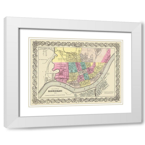 Cincinnati Ohio - Colton 1855 White Modern Wood Framed Art Print with Double Matting by Colton
