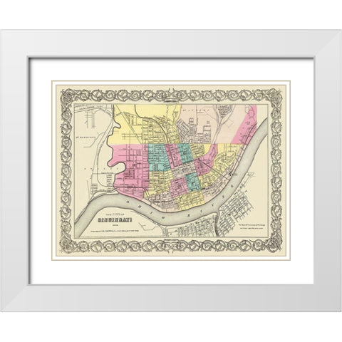 Cincinnati Ohio - Colton 1855 White Modern Wood Framed Art Print with Double Matting by Colton
