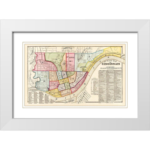 Cincinnati, Outline Ohio Outline - Titus 1869 White Modern Wood Framed Art Print with Double Matting by Titus