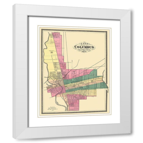 Columbus Ohio - Bowen 1872 White Modern Wood Framed Art Print with Double Matting by Bowen