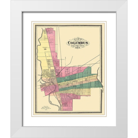 Columbus Ohio - Bowen 1872 White Modern Wood Framed Art Print with Double Matting by Bowen