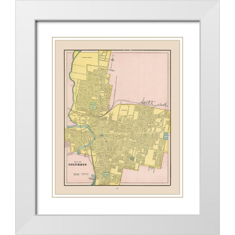 Columbus Ohio - Cram 1892 White Modern Wood Framed Art Print with Double Matting by Cram