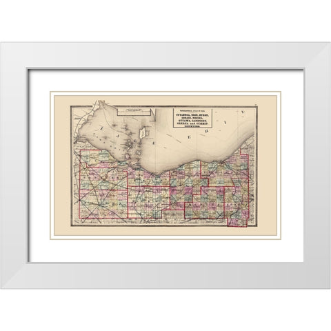 Ohio North Ohio - Walling 1872 White Modern Wood Framed Art Print with Double Matting by Walling