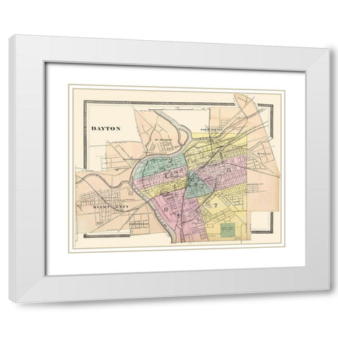 Dayton Ohio - Walling 1876 White Modern Wood Framed Art Print with Double Matting by Walling