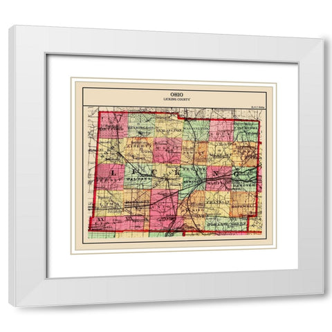 Licking Ohio - Walling 1872 White Modern Wood Framed Art Print with Double Matting by Walling