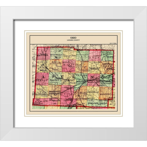 Licking Ohio - Walling 1872 White Modern Wood Framed Art Print with Double Matting by Walling