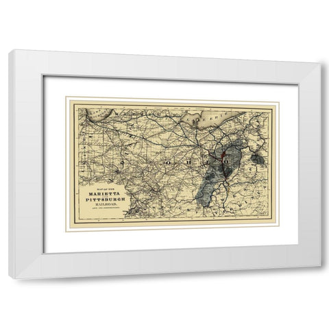 Marietta and Pittsburgh Railroad - Colton 1871 White Modern Wood Framed Art Print with Double Matting by Colton