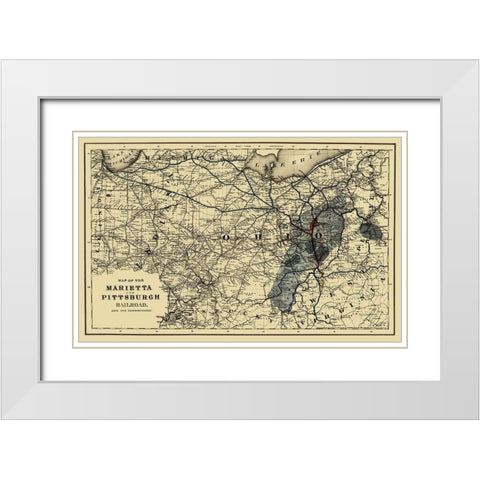 Marietta and Pittsburgh Railroad - Colton 1871 White Modern Wood Framed Art Print with Double Matting by Colton