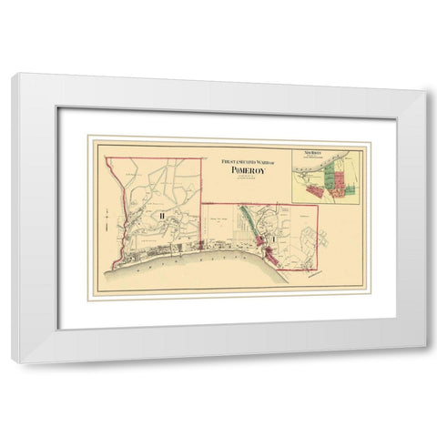 Pomeroy, New Haven Ohio Landowner - Hayes 1877 White Modern Wood Framed Art Print with Double Matting by Hayes