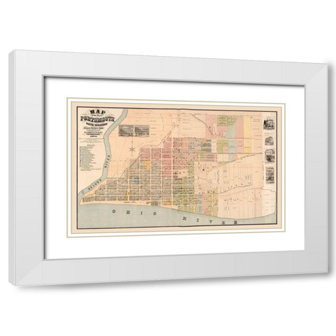 Portsmouth Ohio -Evans 1868 White Modern Wood Framed Art Print with Double Matting by Evans
