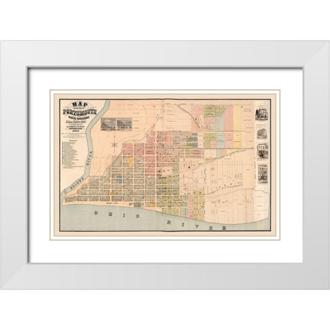 Portsmouth Ohio -Evans 1868 White Modern Wood Framed Art Print with Double Matting by Evans