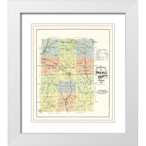 Preble Ohio - Dunham 1912 White Modern Wood Framed Art Print with Double Matting by Dunham