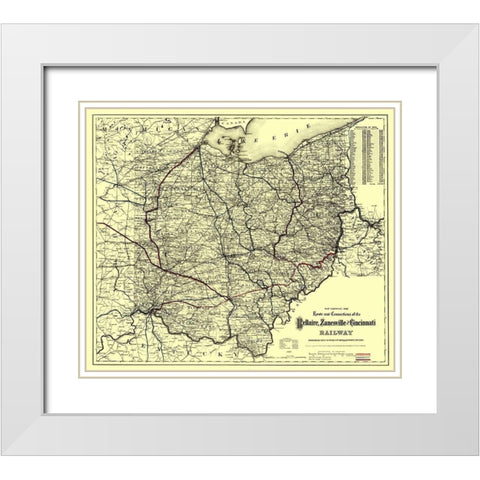 Bellaire, Zanesville and Cincinatti Railway 1883 White Modern Wood Framed Art Print with Double Matting by Colton
