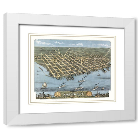 Sandusky Ohio -Stoner 1870 White Modern Wood Framed Art Print with Double Matting by Stoner