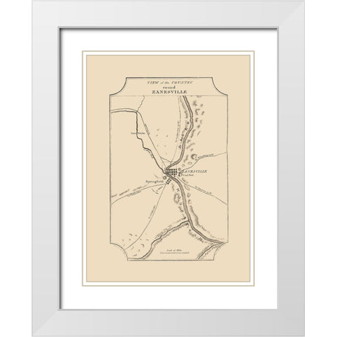 Zanesville Ohio - Melish 1812 White Modern Wood Framed Art Print with Double Matting by Melish