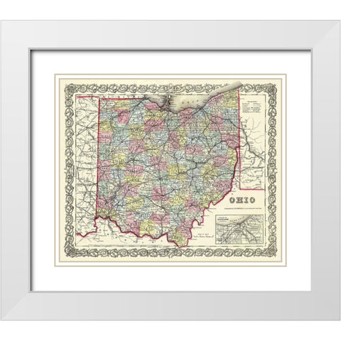 Ohio - Colton 1855 White Modern Wood Framed Art Print with Double Matting by Colton