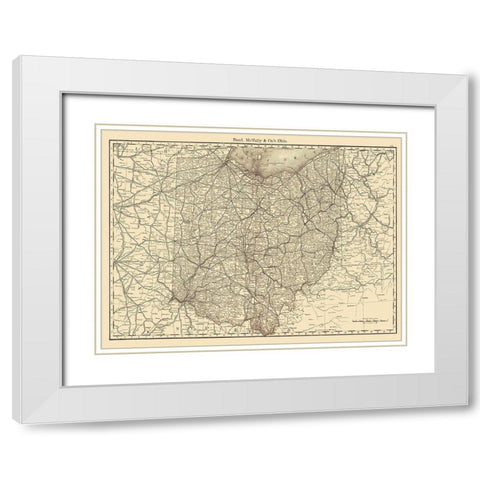Ohio - Rand McNally 1879 White Modern Wood Framed Art Print with Double Matting by Rand McNally