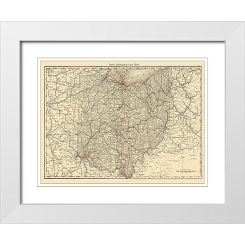 Ohio - Rand McNally 1879 White Modern Wood Framed Art Print with Double Matting by Rand McNally