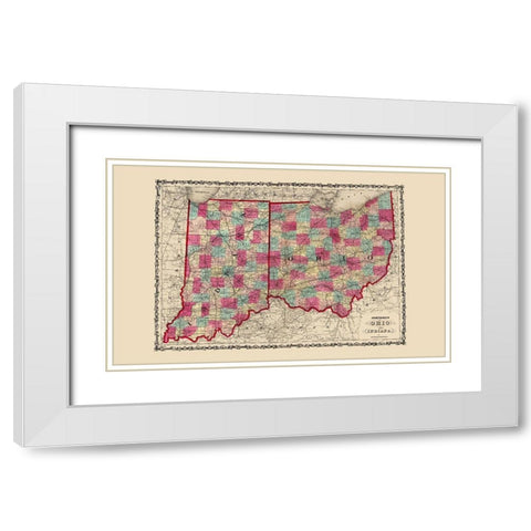 Ohio, Indiana - Johnson 1860 White Modern Wood Framed Art Print with Double Matting by Johnson