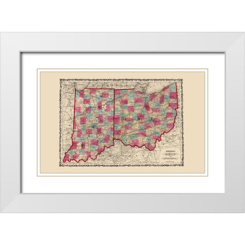 Ohio, Indiana - Johnson 1860 White Modern Wood Framed Art Print with Double Matting by Johnson