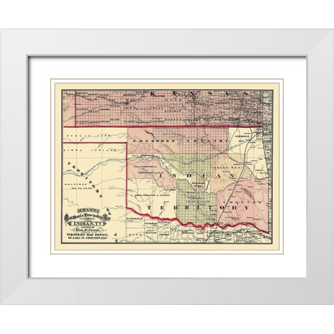 Oklahoma Indian Territory - Cram 1875 White Modern Wood Framed Art Print with Double Matting by Cram