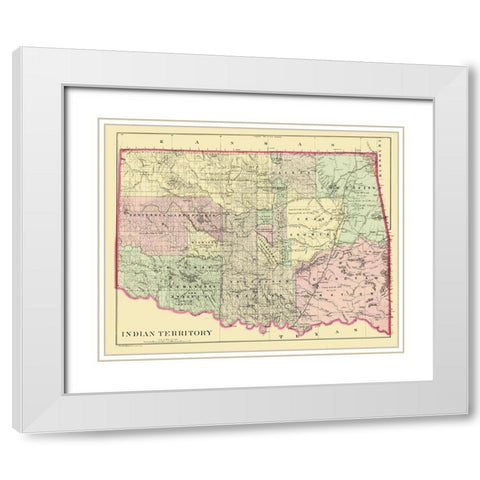 Oklahoma Indian Territory - Bradley 1887 White Modern Wood Framed Art Print with Double Matting by Bradley