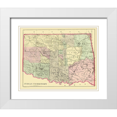 Oklahoma Indian Territory - Bradley 1887 White Modern Wood Framed Art Print with Double Matting by Bradley