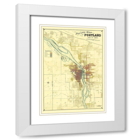 Portland Oregon Paving - Schmidt 1894 White Modern Wood Framed Art Print with Double Matting by Schmidt
