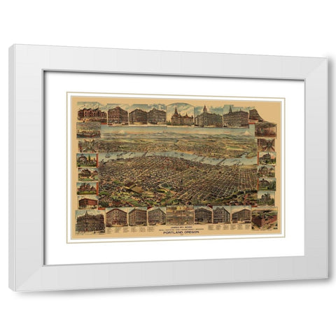 Portland Oregon - Elliot 1890 White Modern Wood Framed Art Print with Double Matting by Elliot