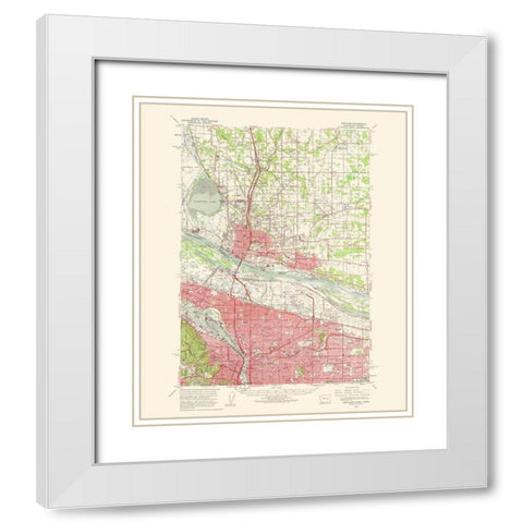 Portland Oregon Washington Quad - USGS 1963 White Modern Wood Framed Art Print with Double Matting by USGS