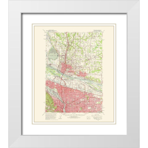 Portland Oregon Washington Quad - USGS 1963 White Modern Wood Framed Art Print with Double Matting by USGS