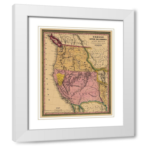 Oregon, Upper California - 1845 White Modern Wood Framed Art Print with Double Matting by Mitchell