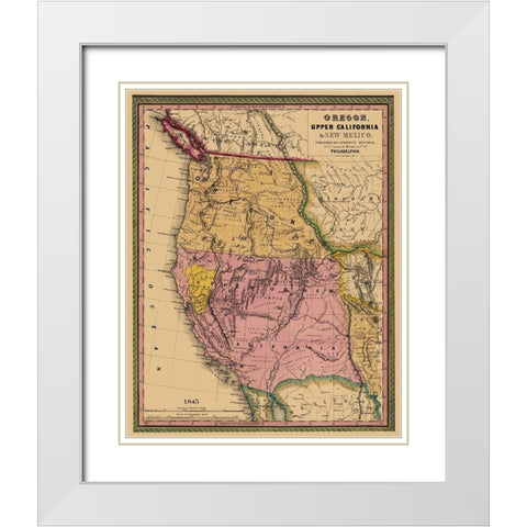 Oregon, Upper California - 1845 White Modern Wood Framed Art Print with Double Matting by Mitchell