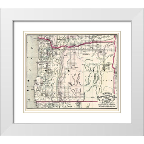 Oregon - Cram 1875 White Modern Wood Framed Art Print with Double Matting by Cram