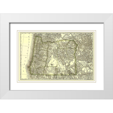 Oregon - Rand McNally 1876 White Modern Wood Framed Art Print with Double Matting by Rand McNally
