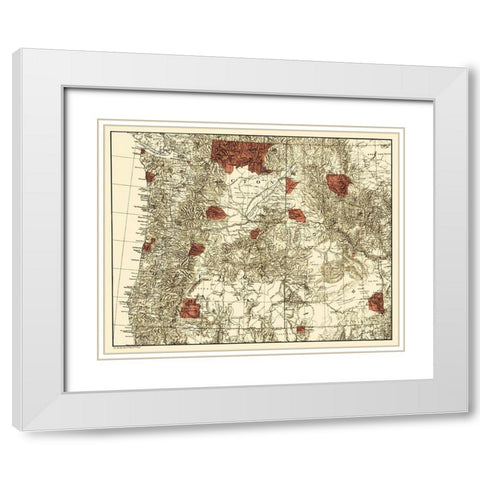 Oregon, Washington with Indian Reservations - 1881 White Modern Wood Framed Art Print with Double Matting by Unknown