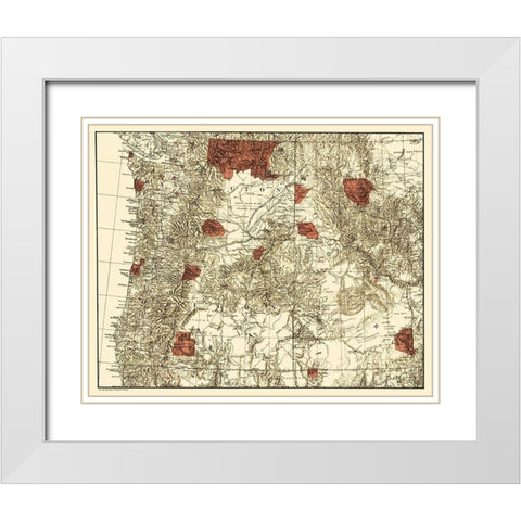 Oregon, Washington with Indian Reservations - 1881 White Modern Wood Framed Art Print with Double Matting by Unknown