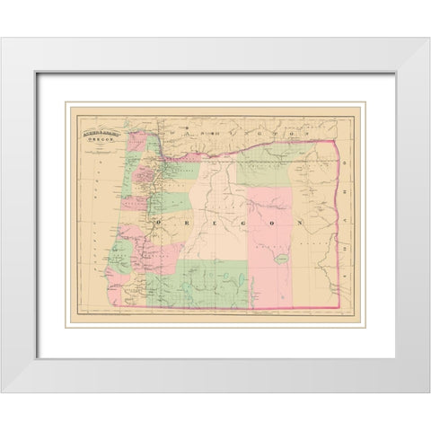 Oregon - Asher and Adams 1874 White Modern Wood Framed Art Print with Double Matting by Asher