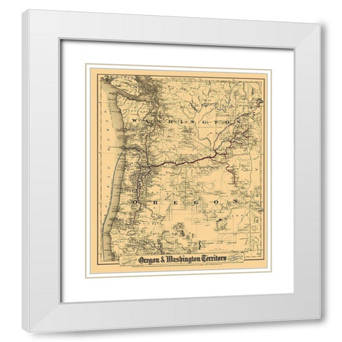 Oregon, Washington - Colton 1880 White Modern Wood Framed Art Print with Double Matting by Colton