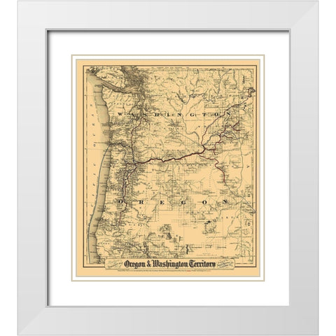 Oregon, Washington - Colton 1880 White Modern Wood Framed Art Print with Double Matting by Colton