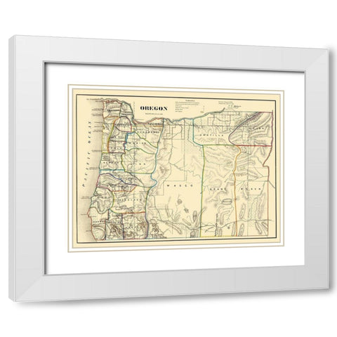 Oregon - USGLO 1866 White Modern Wood Framed Art Print with Double Matting by USGLO
